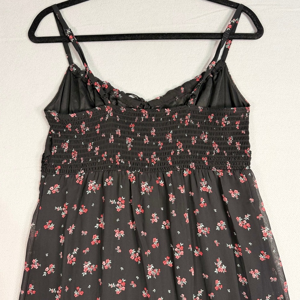 Whimsigoth Floral Babydoll Midi Dress M Black Chiffon Lace Smocked Coquette Y2K - Picture 4 of 9